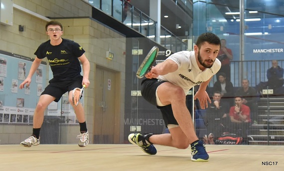 Squash players on court