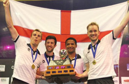 Team England men holding the England flag